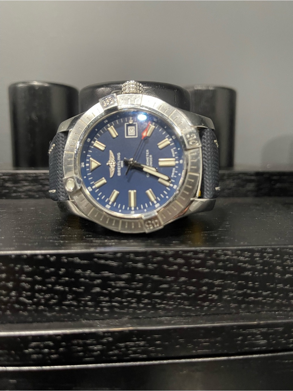 Breitling Men's Watch with Blue Dial and Silver Bezel
